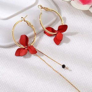 ♥Zara Red Flower  Hoops Dangle Earrings♥